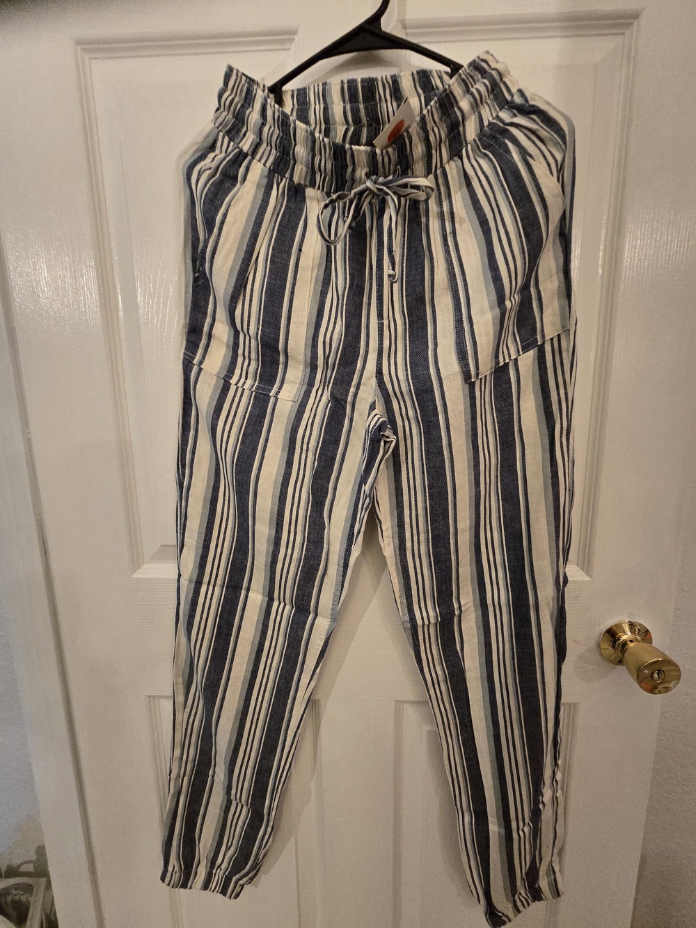 like an angel Navy and White Striped Drawstring Joggers
